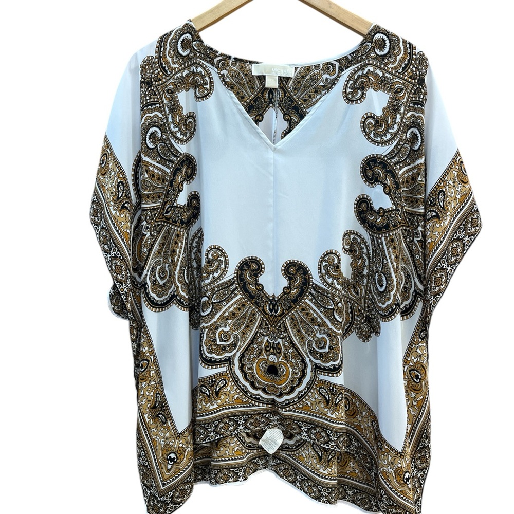 Light Blue Paisley V-Neck Women's Top